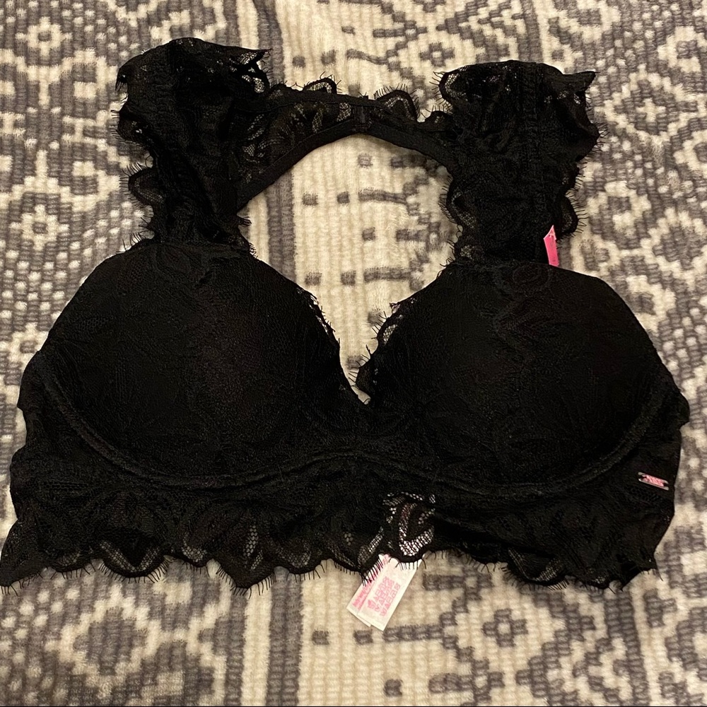 NWOT Victoria’s Secret Pink black lace date push up bralette